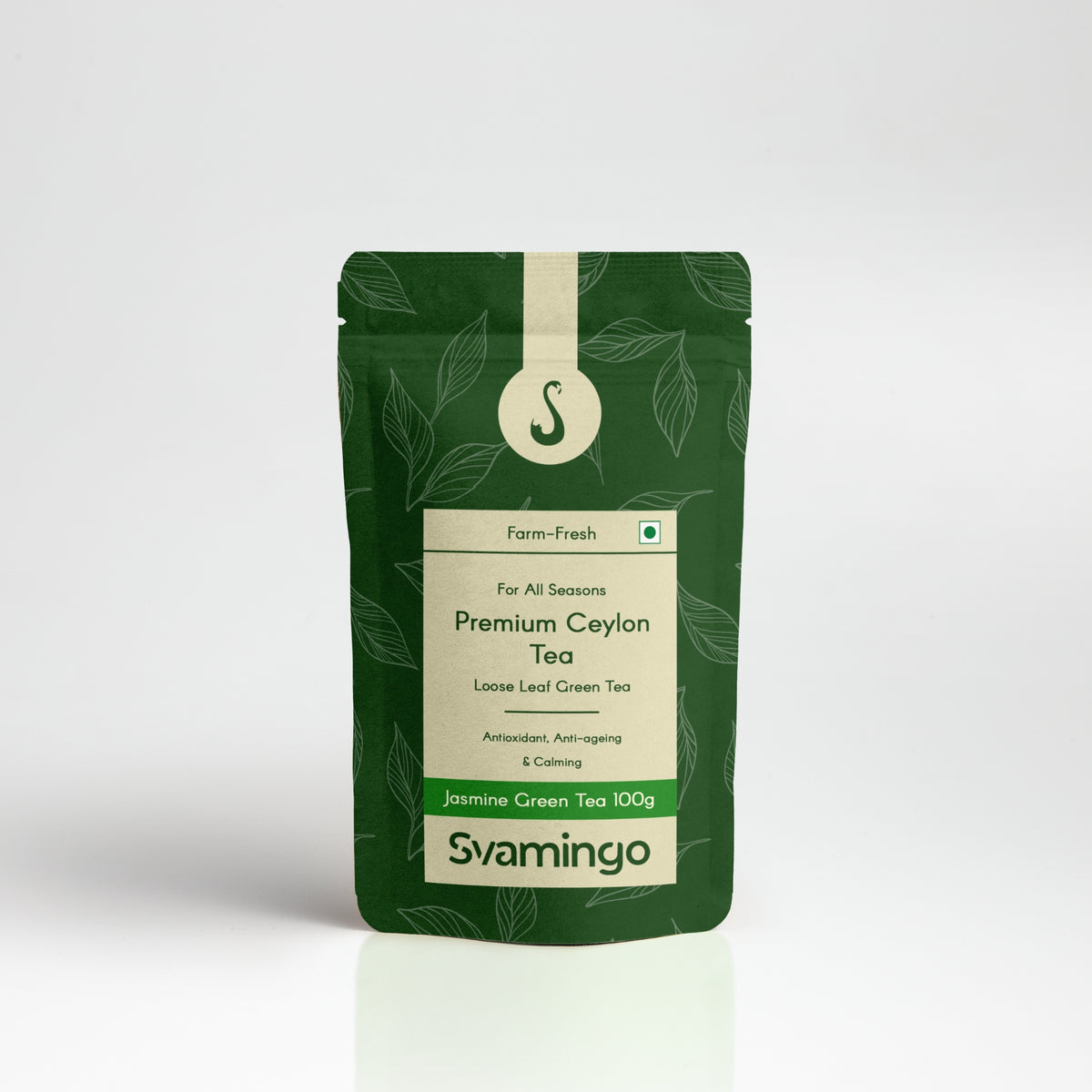 jasmine green tea pouch from svamingo on a plain background