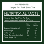 Nutritional facts for Kangra first flush Black Tea with ingredients listed.