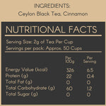 Nutritional facts label for cinnamon Black Tea from svamingo