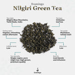 Svamingo nilgiri green tea attributes (tea origin, type, tasting notes, grade, caffeine, bitterness, specialty)