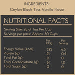 Nutritional facts label for vanilla black tea from svamingo